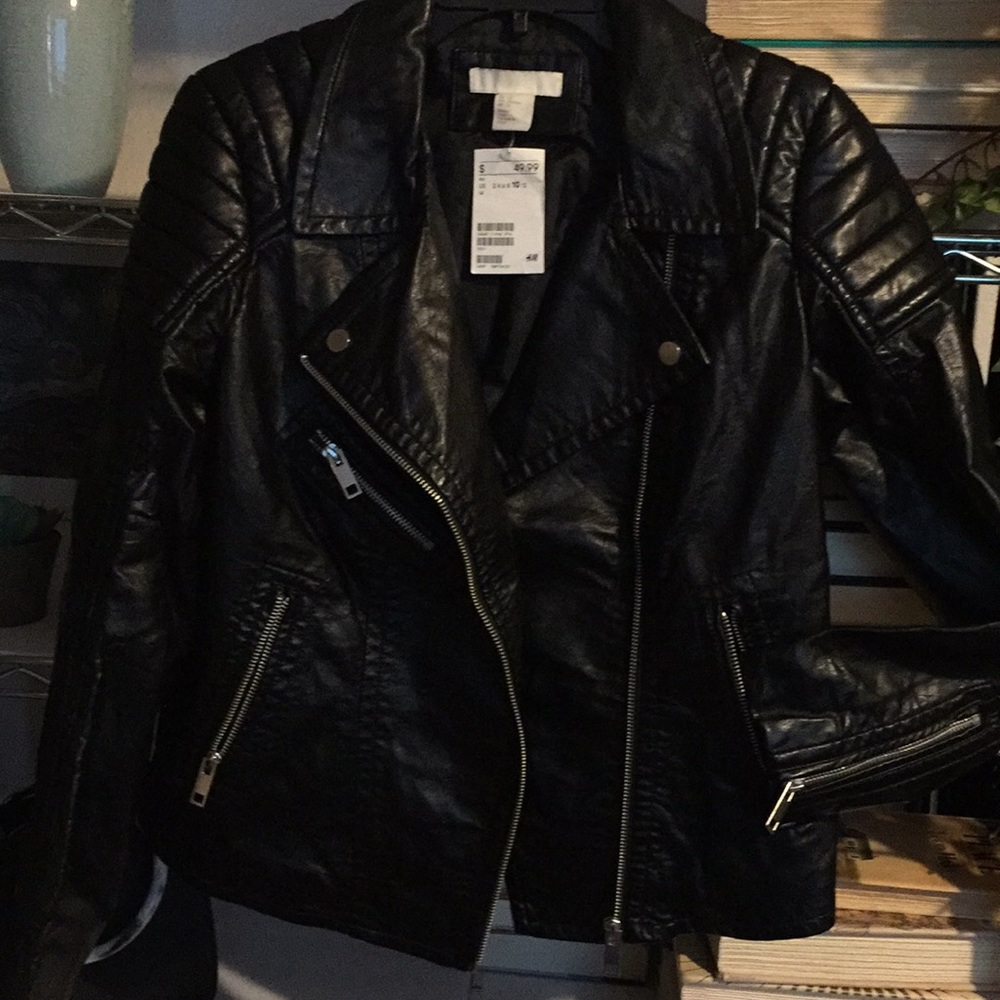 NWT/H&M Motorcycle blk faux leather jacket